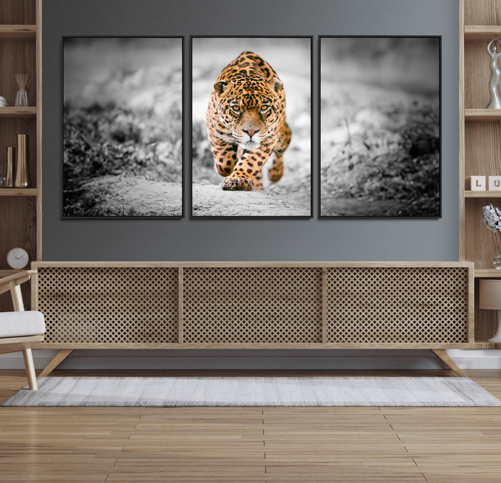 Jaguar Wall Art Canvas Print, Majestic Big Cat in Focused Pursuit