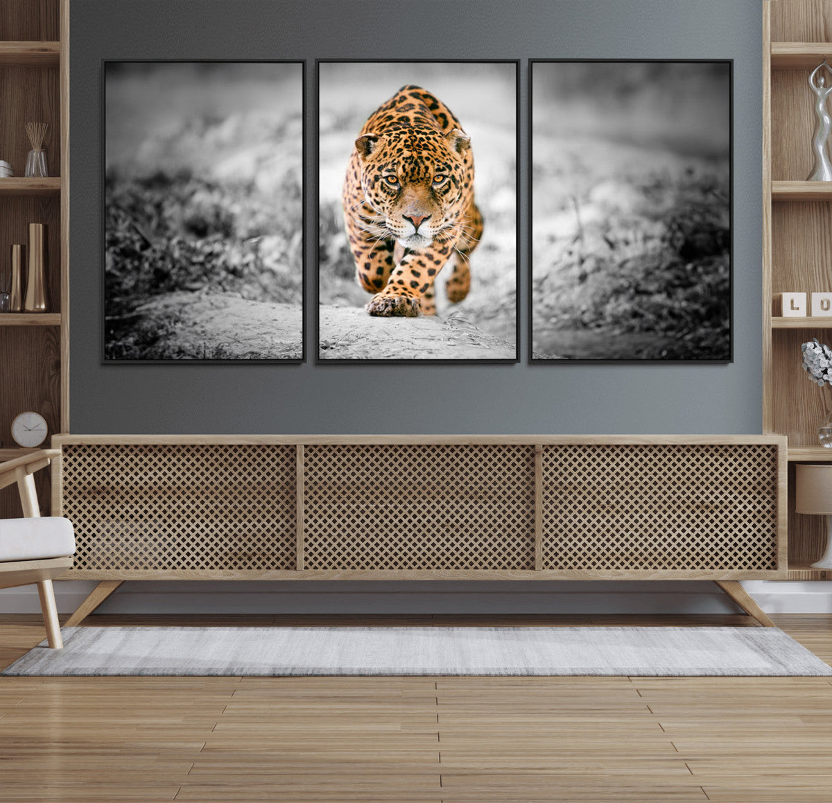 Jaguar Wall Art Canvas Print, Majestic Big Cat in Focused Pursuit