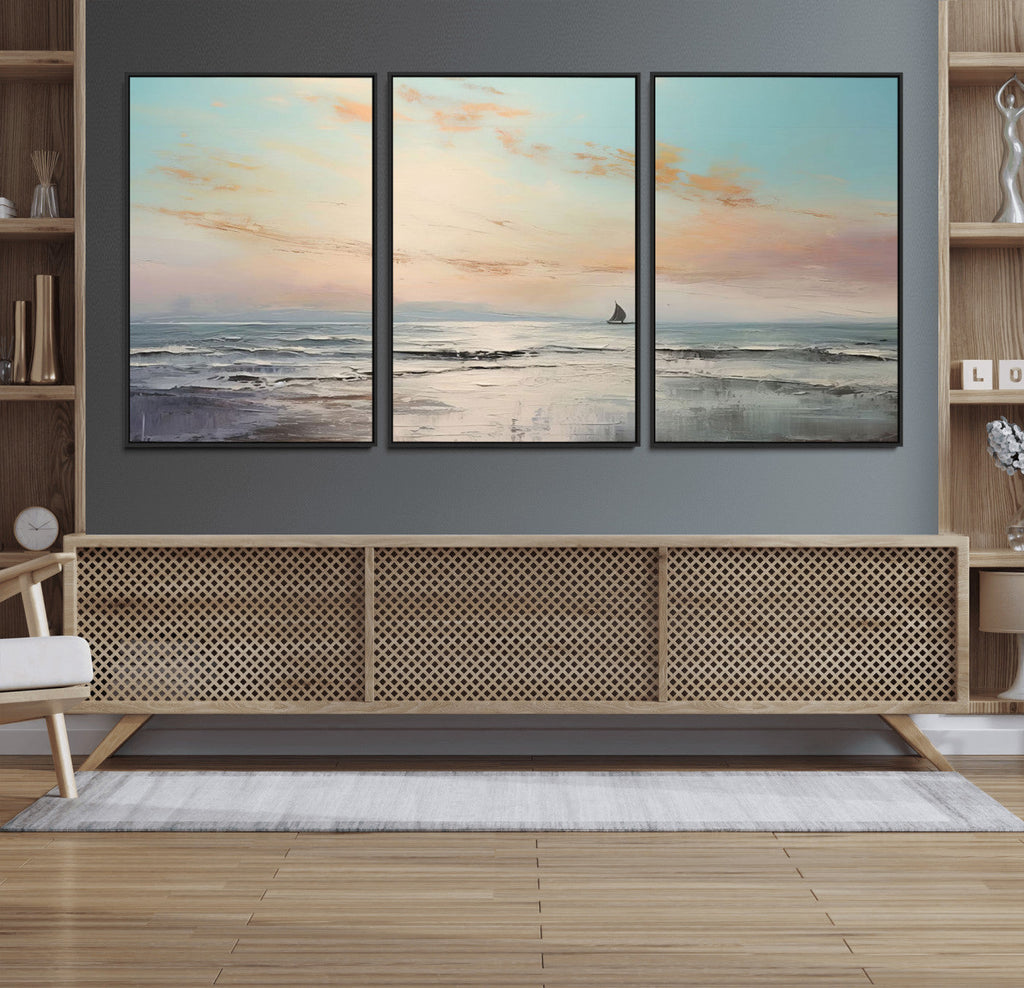 Abstract Ocean Wall Art, Boat Wall Art Canvas Print