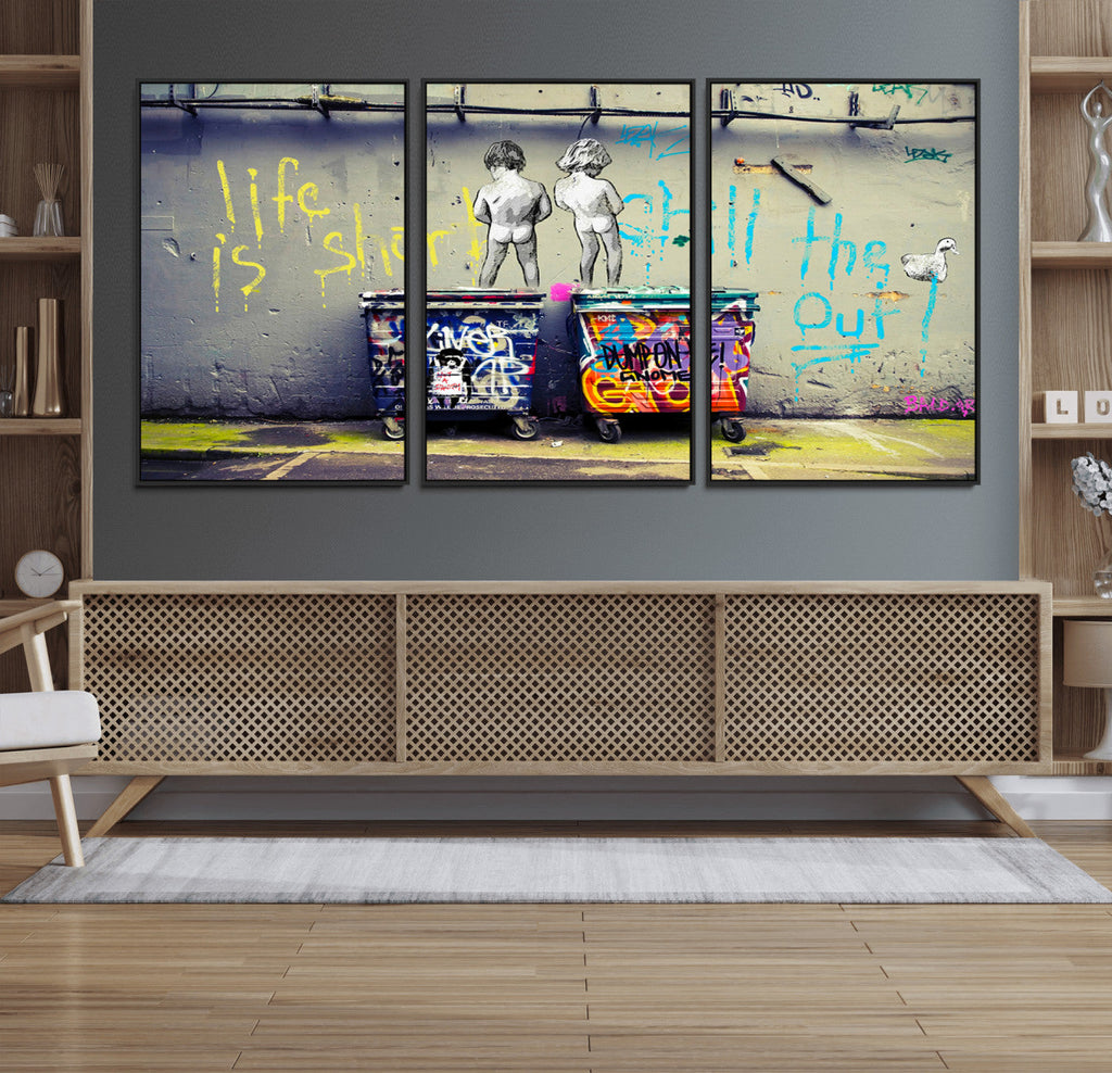Banksy Life is Short Wall Art, Iconic Graffiti Street Art Canvas Print