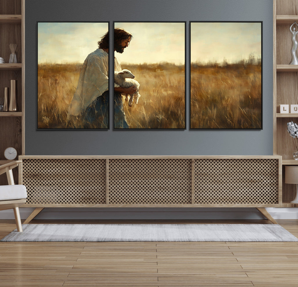 Jesus the Good Shepherd Wall Art Canvas Print, Inspirational Christian Religious Print for Prayer Room