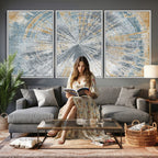 Radiant Abstract Wood Rings Canvas Art, Modern Triptych Wall Decor for Living Room or Office