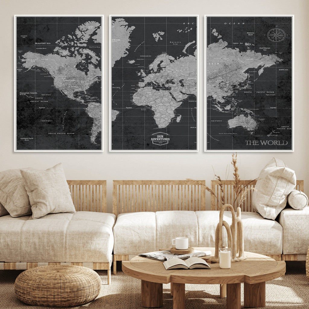 World Map Canvas Print, Detailed Map of the World Wall Art for Home or Office