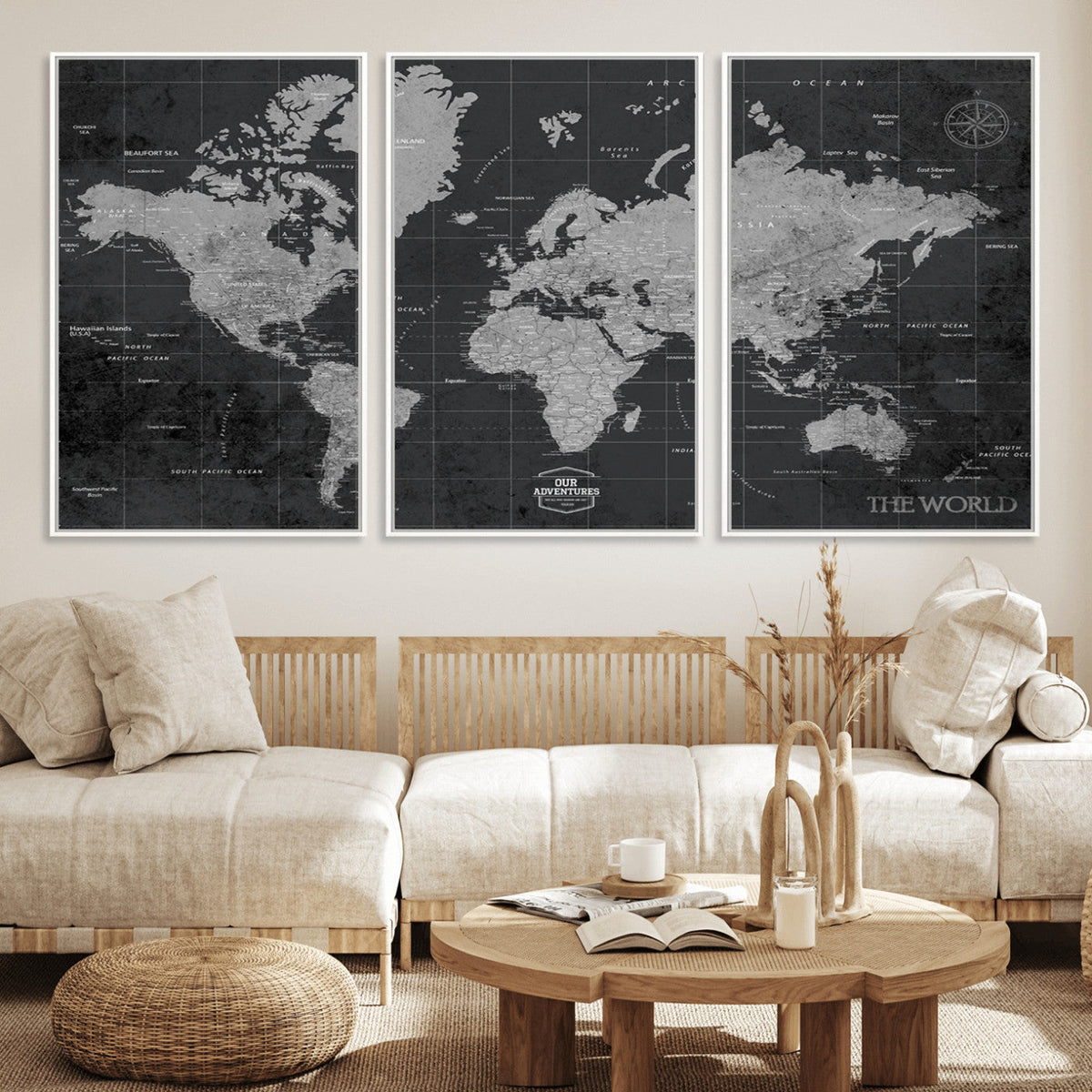 World Map Canvas Print, Detailed Map of the World Wall Art for Home or Office