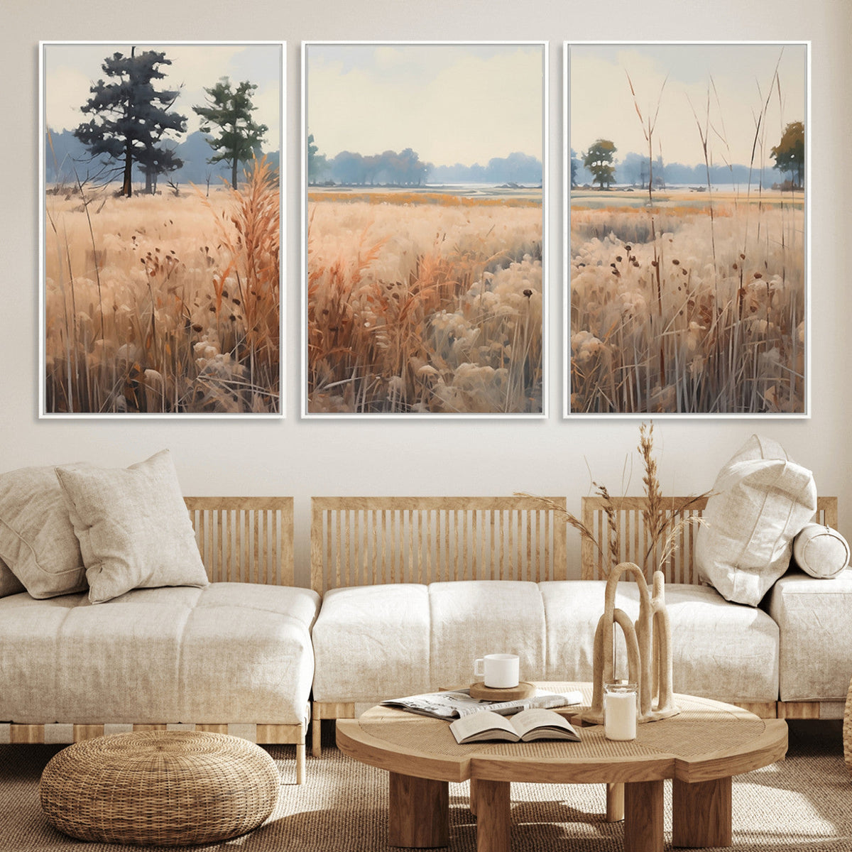 Golden Fields Canvas Wall Art Print | Serene Minimalist Landscape for Modern Decor