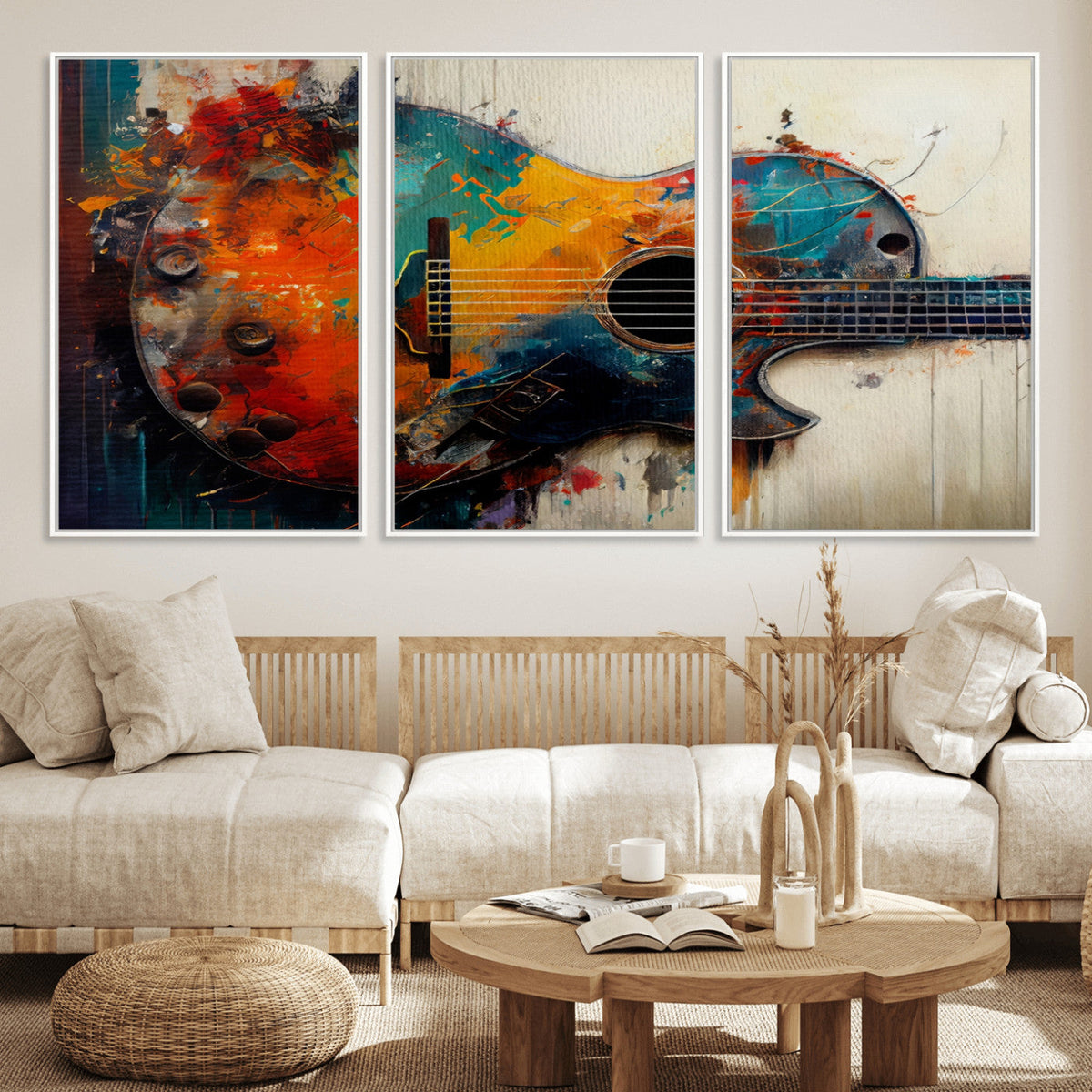 Abstract Guitar Wall Art Canvas | Vibrant Music-Inspired Art for Living Room or Studio