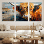 Highland Cow Abstract Canvas Wall Art, Bold Farmhouse Decor