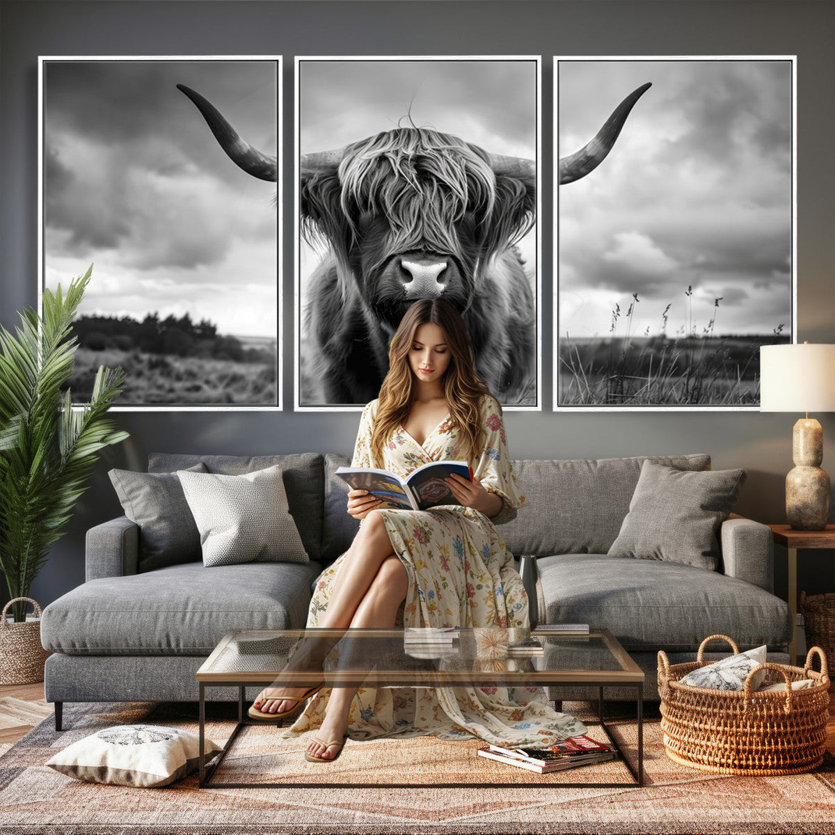 Scottish Cow Wall Art Canvas Print, Longhorn Wall Art