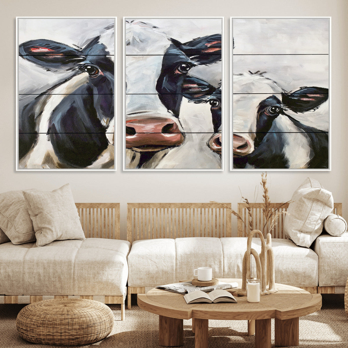 Vintage Baby and Mom Cattle Wall Art Canvas Print