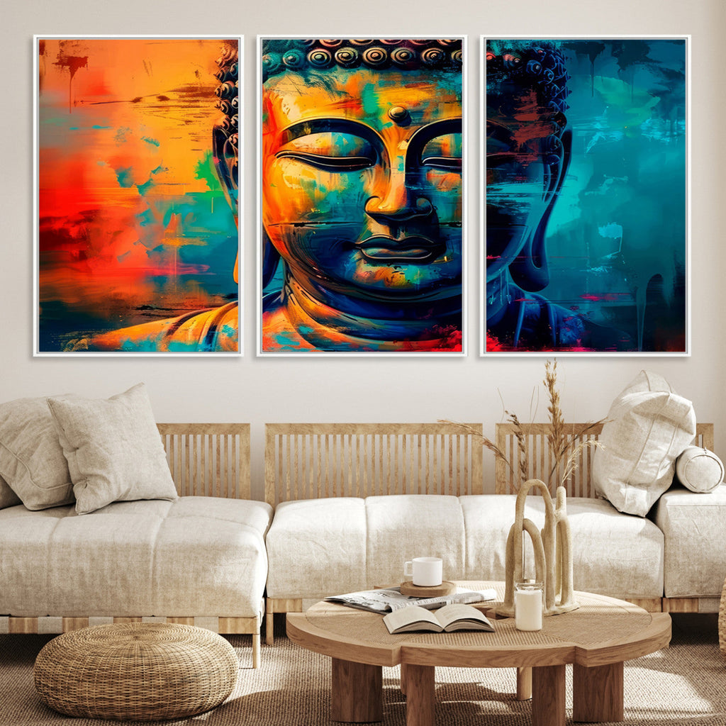 Colorful Buddha Wall Art | Framed Abstract Portrait Canvas