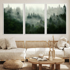 Misty Forest Wall Art | Tranquil Green Woodland Canvas Print