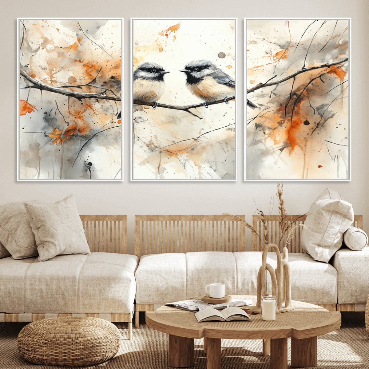 Beautiful Birds Wall Art | Framed Watercolor Branch Canvas