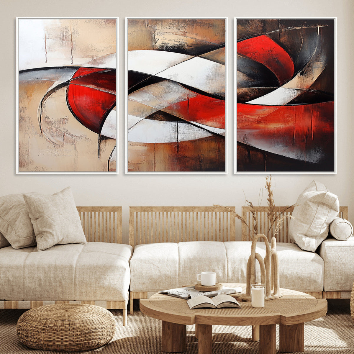 Abstract Wall Art - Modern Red and White Canvas Wall Art