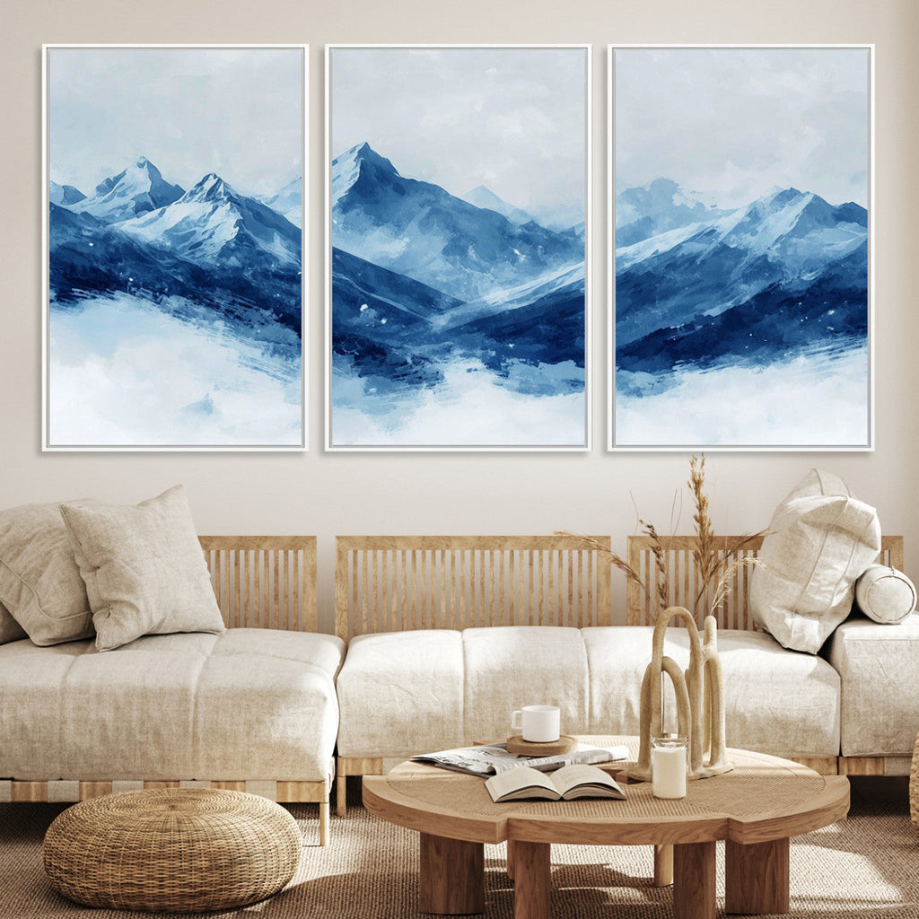 Blue Mountains Wall Art | Framed Snowy Range Canvas Artwork