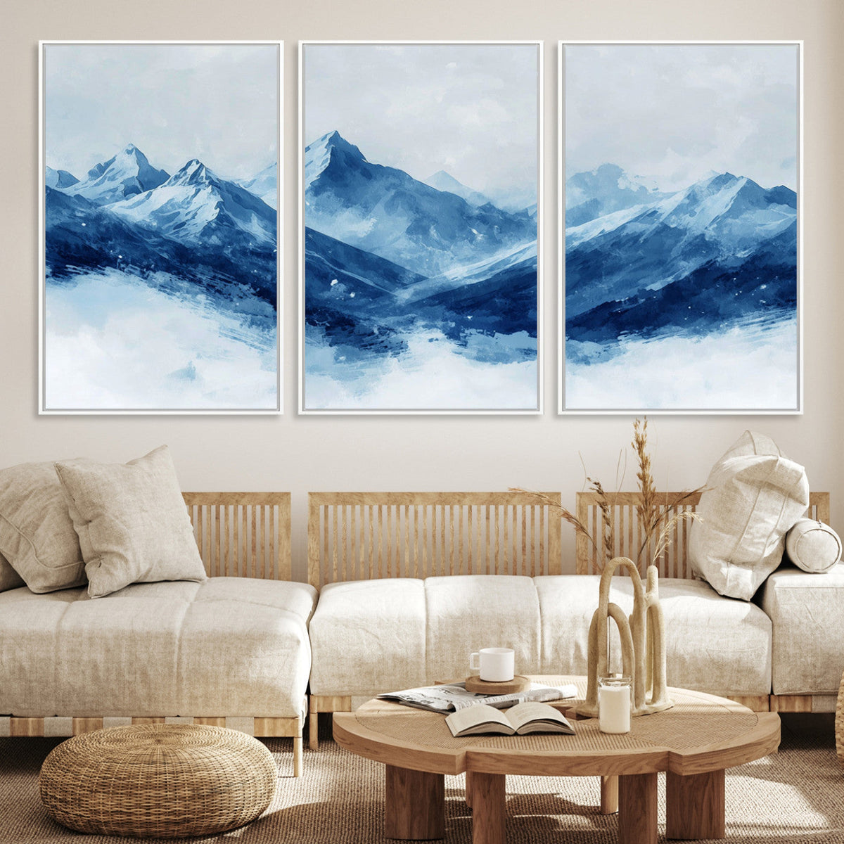 Blue Mountains Wall Art | Framed Snowy Range Canvas Artwork