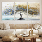 Silver Tree Wall Art | Framed Golden Leaves Canvas Artwork
