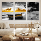 Yellow Rowboat Wall Art | Framed Tropical Shoreline Canvas