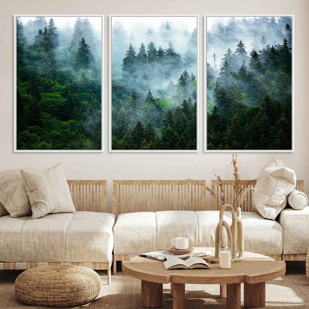Misty Forest Wall Art Canvas Print | Framed Foggy Mountain Landscape