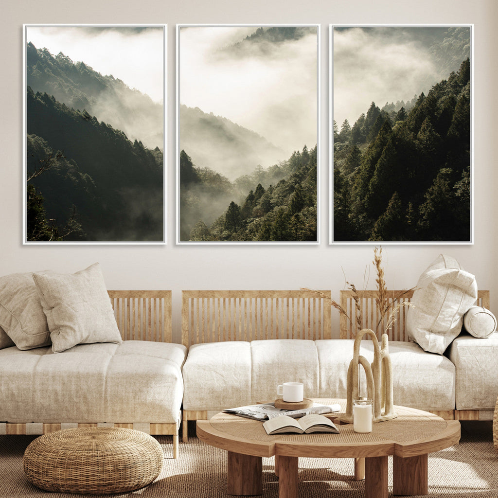 Misty Valley Wall Art: Foggy Forest Canvas Print