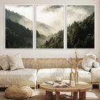 Misty Valley Wall Art: Foggy Forest Canvas Print