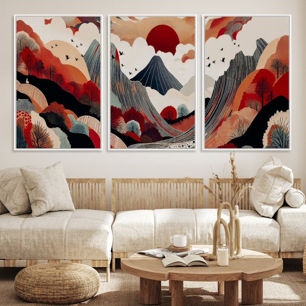Abstract Mountain Wall Art | Framed Vibrant Landscape Canvas