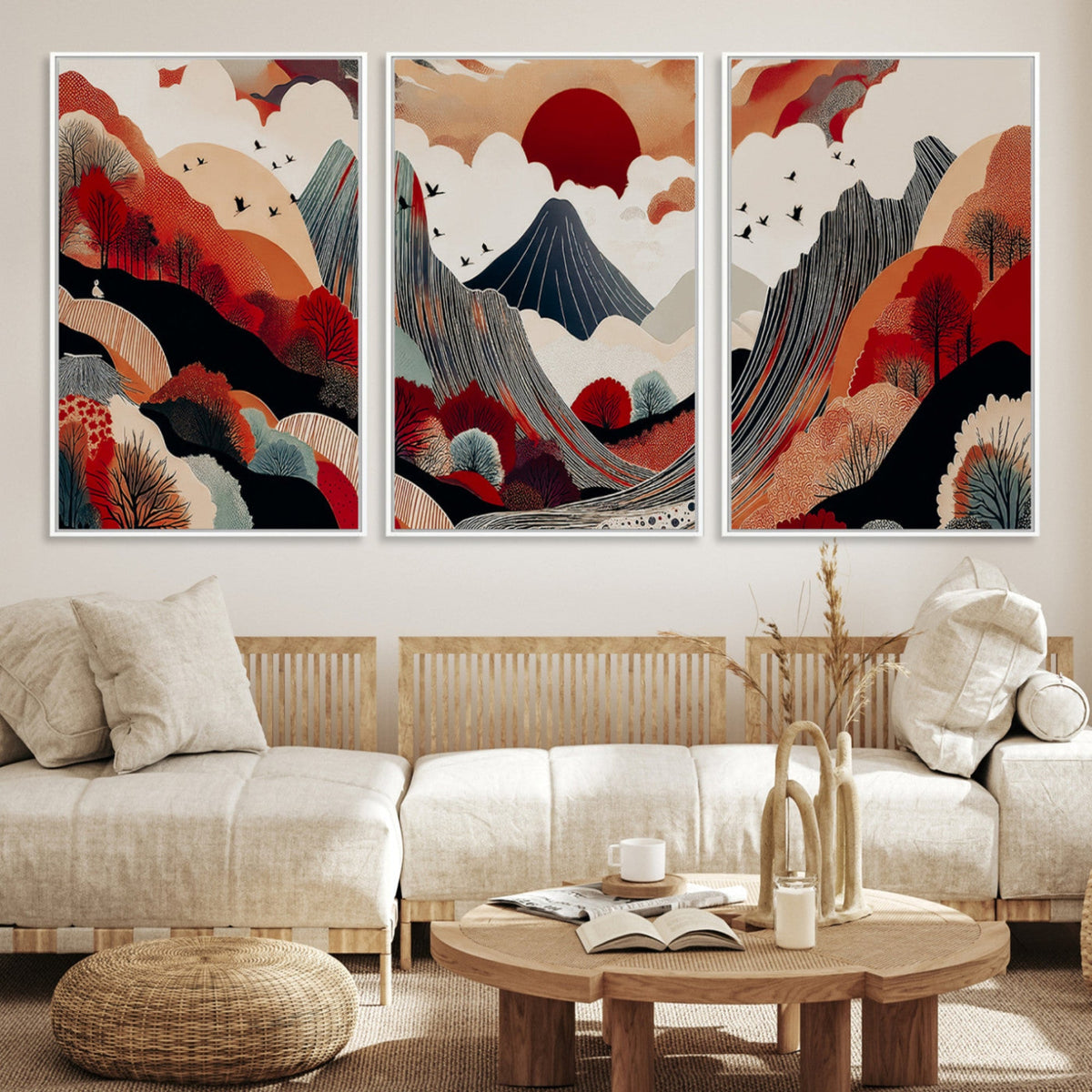 Abstract Mountain Wall Art | Framed Vibrant Landscape Canvas