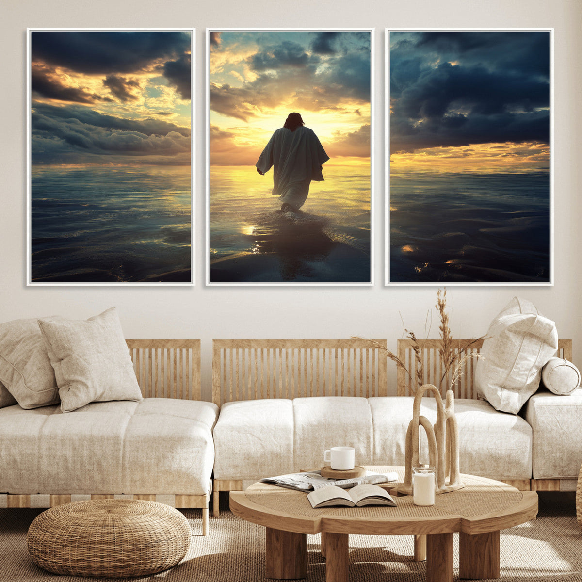Jesus Walks Wall Art Canvas Print Framed Divine Sunset Art