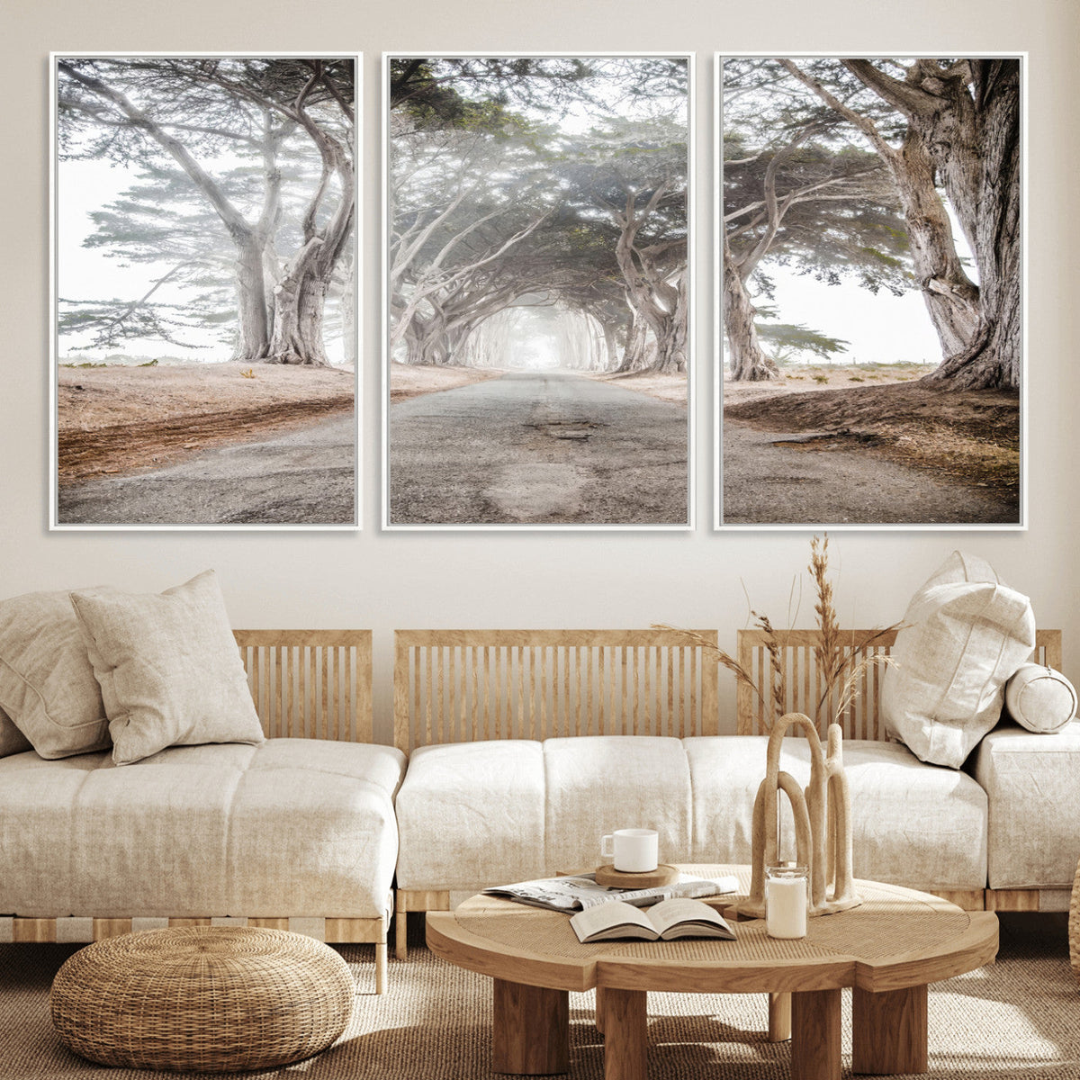 Cypress Tunnel Wall Art | Framed Misty Road Canvas Artwork