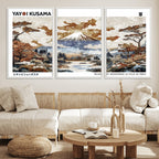 Modern Japanese Mount Fuji Canvas Art Print, Yayoi Kusama Wall Art, Framed Abstract Japanese Landscape