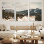 Mountain Landscape Wall Art Canvas Print, Framed Snowy Peaks Alpine Winter