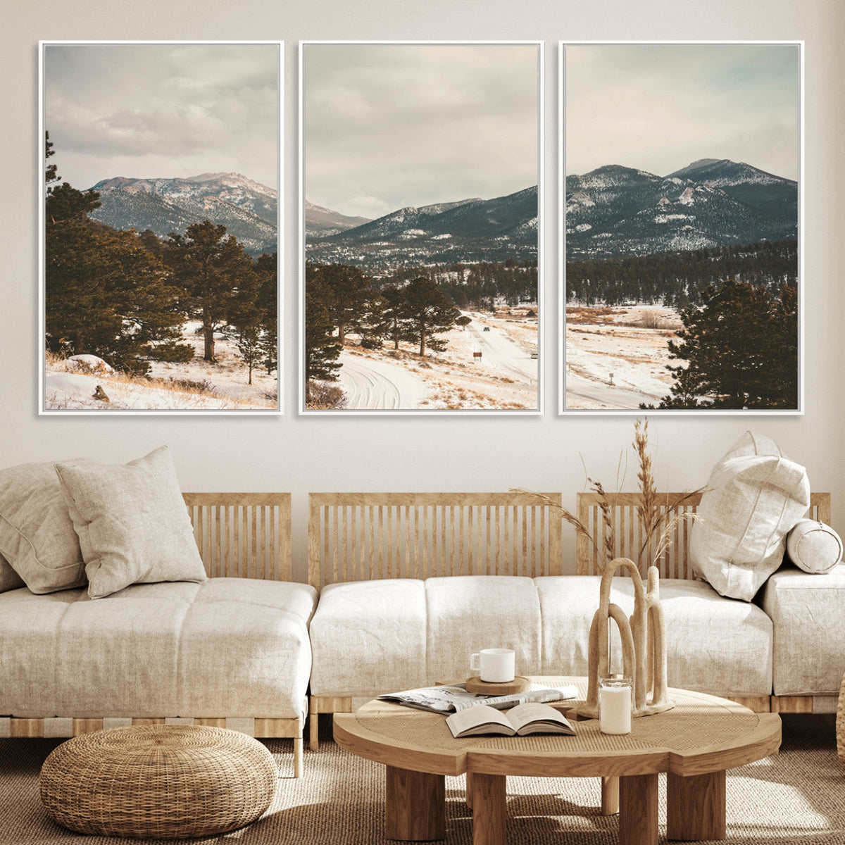 Mountain Landscape Wall Art Canvas Print, Framed Snowy Peaks Alpine Winter