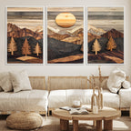 Wooden Mountain Layers Art | Rustic Pine Tree Landscape