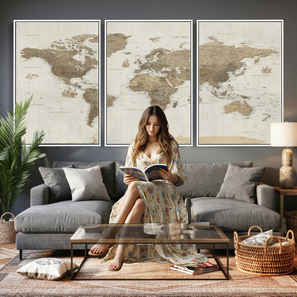 Detailed World Map Wall Art Canvas Print