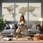 Detailed World Map Wall Art Canvas Print
