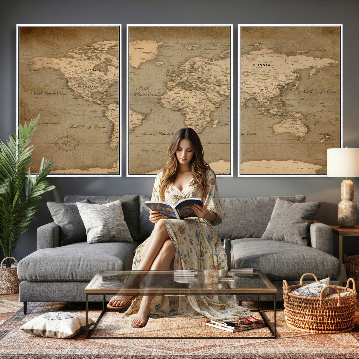 Dark World Map Canvas Print | Framed Travel Map Wall Art