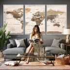 Modern World Map Canvas Print | Framed Travel Map Wall Art