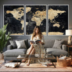 Framed Large World Map Wall Art Canvas Print for Living Room