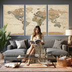 Framed World Map Wall Art for Home and Office Decor