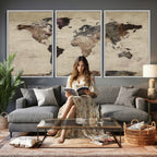 World Map Canvas Print, Detailed Map of the World, Adventure Gift for Couples and Anniversaries