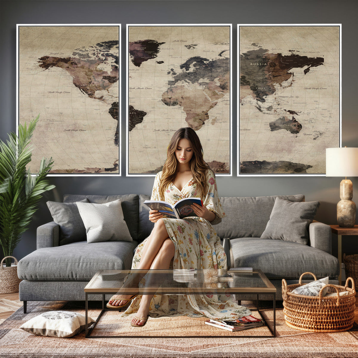 World Map Canvas Print, Detailed Map of the World, Adventure Gift for Couples and Anniversaries