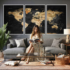World Map Canvas Wall Art with Famous Landmarks | Framed Travel Map