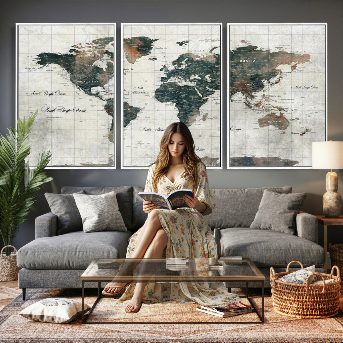 World Map Canvas Print | Framed Travel Map Wall Art for Couples