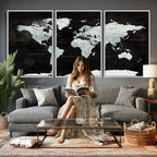 World Map Canvas Print | Framed Push Pin Wall Art, Color Splash Travel Map