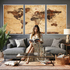 Modern Red and Gray World Map Canvas Print | Framed Wall Art