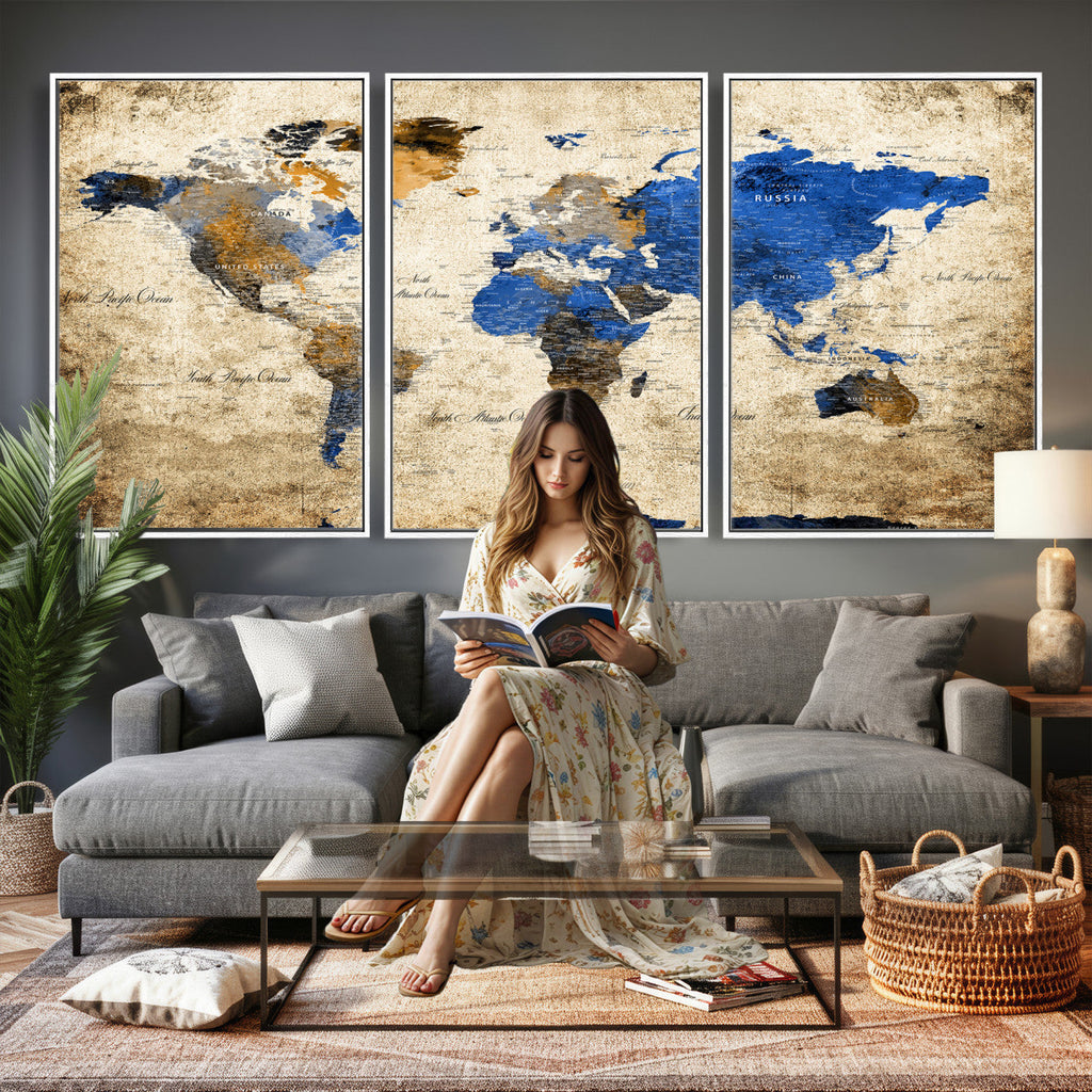 World Map Canvas Print | Colorful Abstract Travel Map, Framed Wall Art