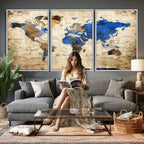 World Map Canvas Print | Colorful Abstract Travel Map, Framed Wall Art