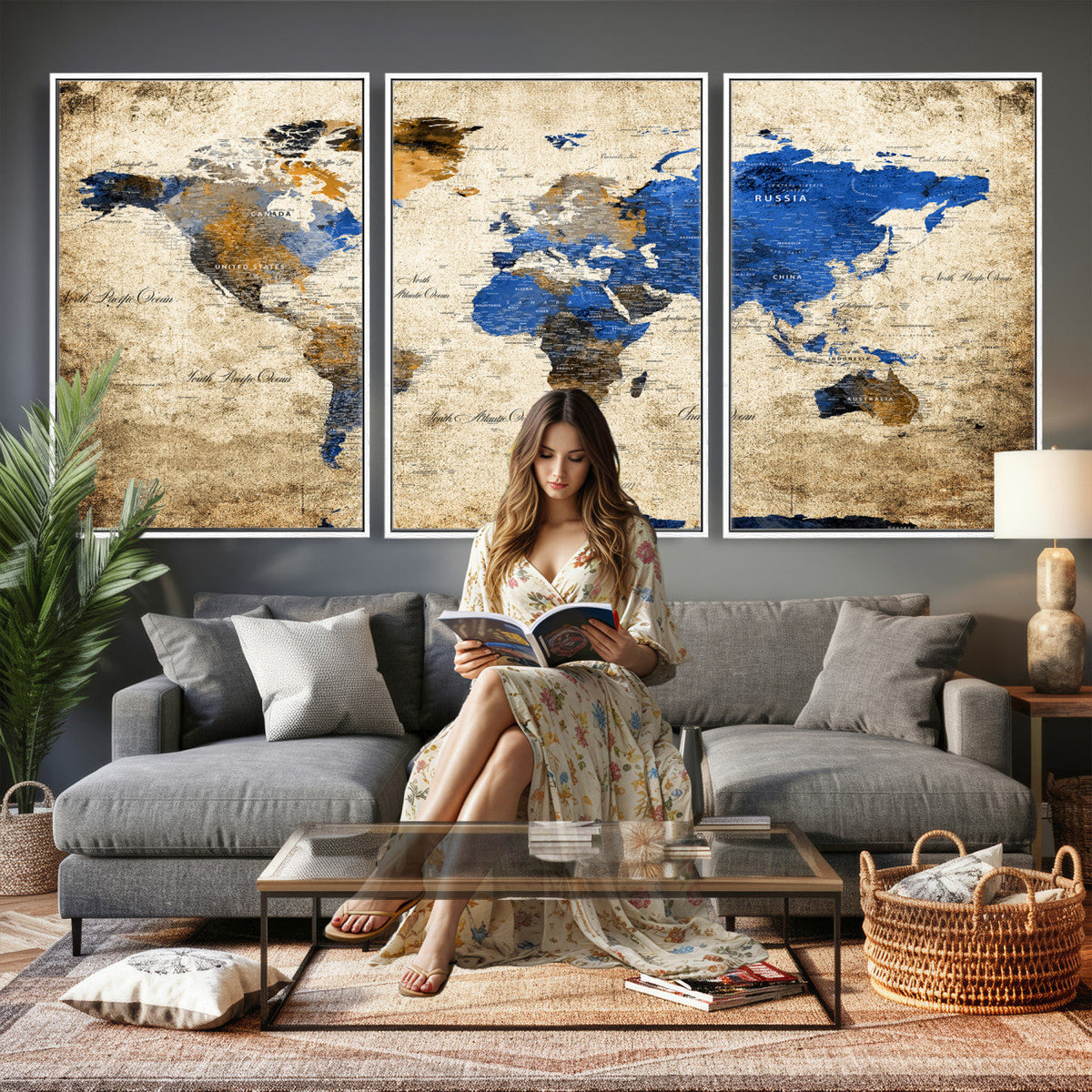 World Map Canvas Print | Colorful Abstract Travel Map, Framed Wall Art