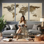 Vintage World Map Canvas Wall Art | Framed Antique Style Travel Map