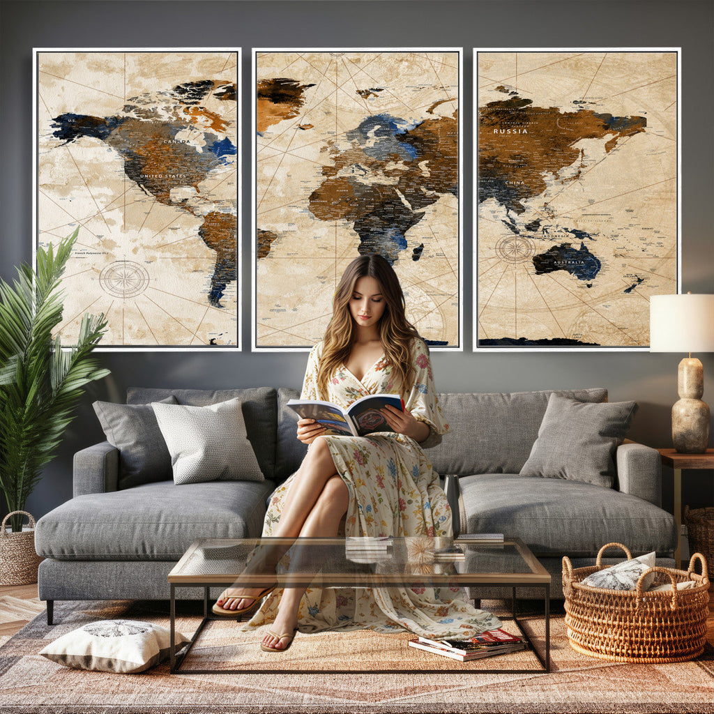 World Map Canvas Art Print | Framed Travel Map Wall Art