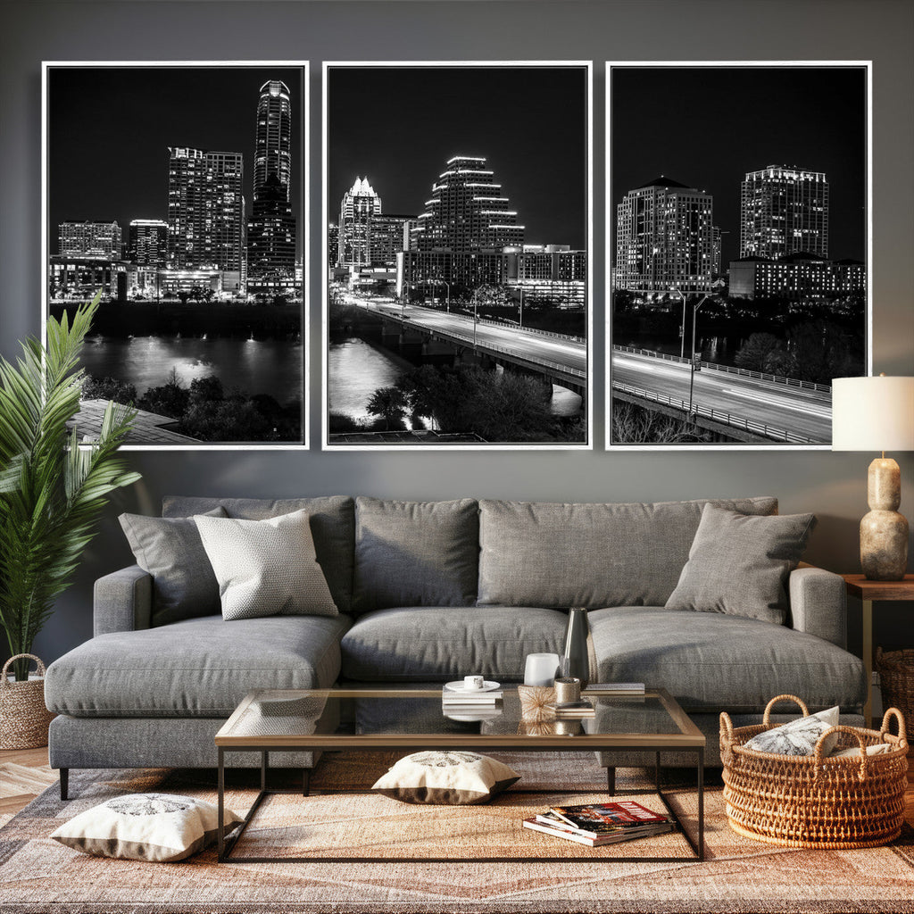 Austin Skyline Wall Art Canvas Print, Austin Downtown Night Cityscape